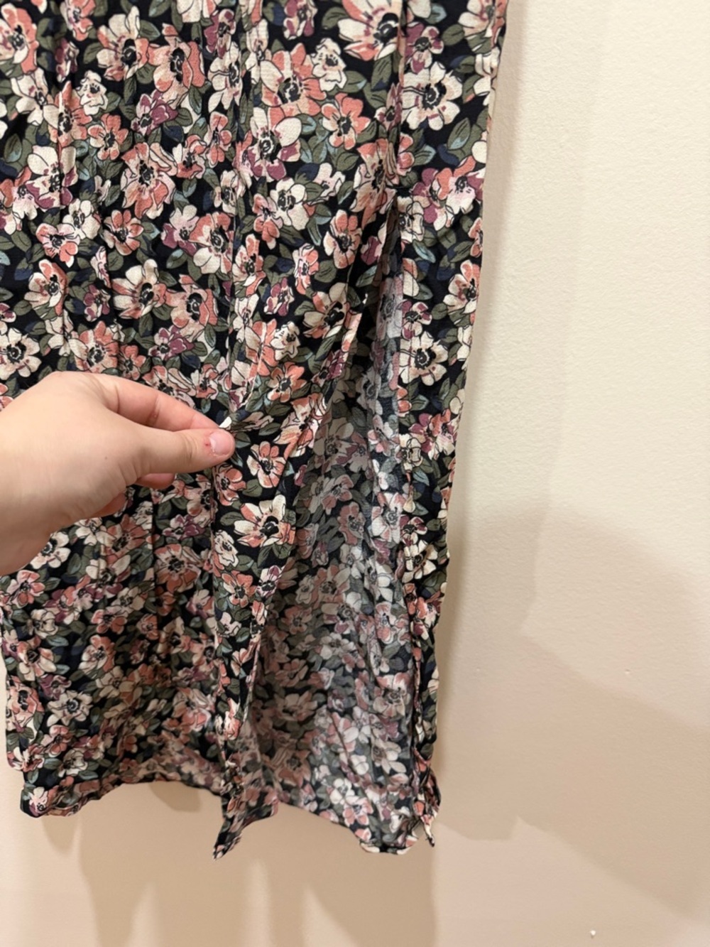 Abercrombie & Fitch Black Floral Midi Dress with Pink and Cream Blooms - Picture 6 of 11